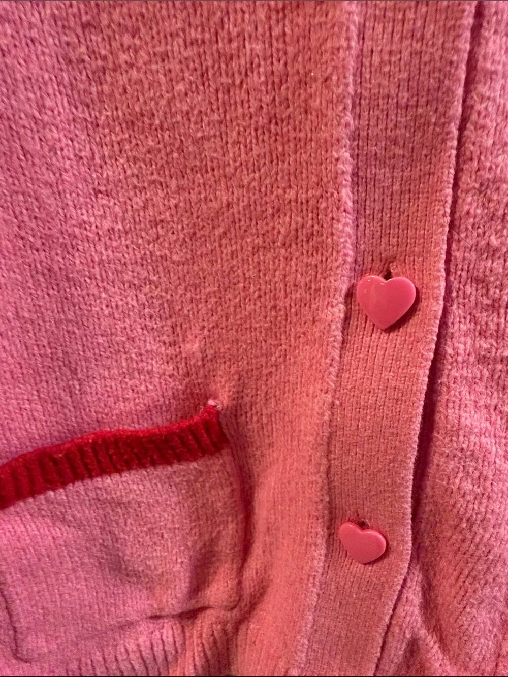 Old Navy Pink Cardigan with Red Trim and Heart Buttons